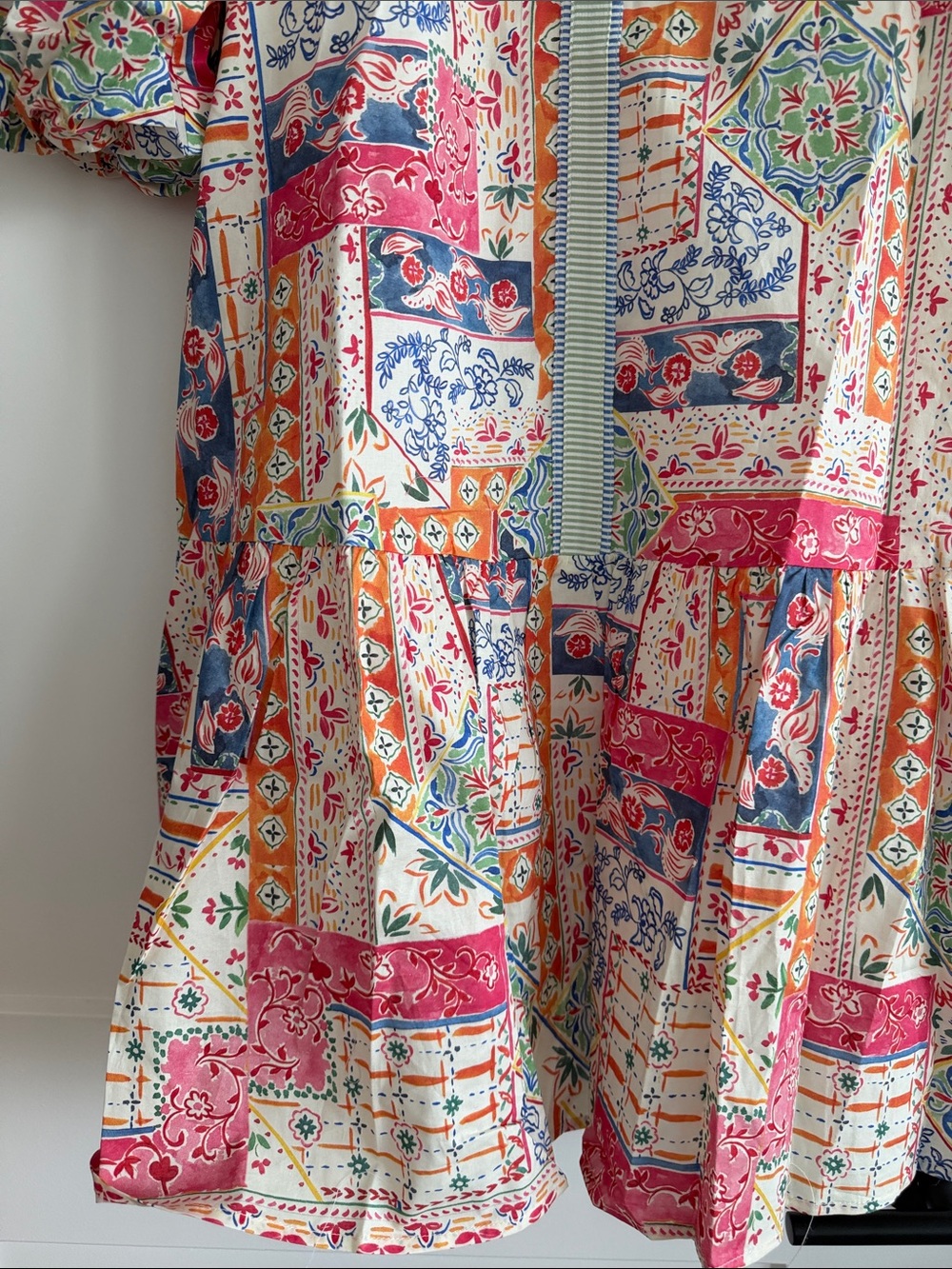 THML Patchwork Floral Tiered Dress in Pink, Blue, Orange - Picture 3 of 4